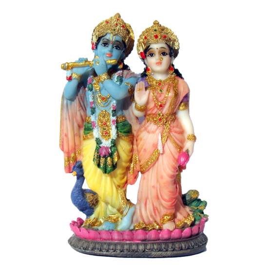 Radha Krishna Murti mit Pfau auf Lotus